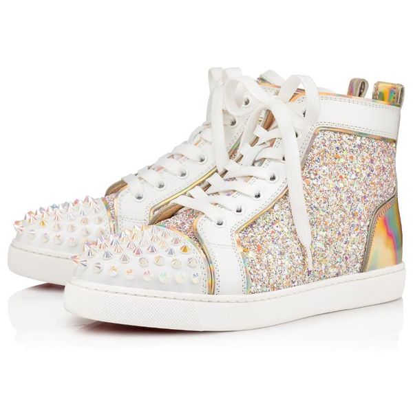 

elegant red bottom sneakers popular men's colored diamonds leather casual fashion couple skateboard walking chaussures leisure trainer, Black