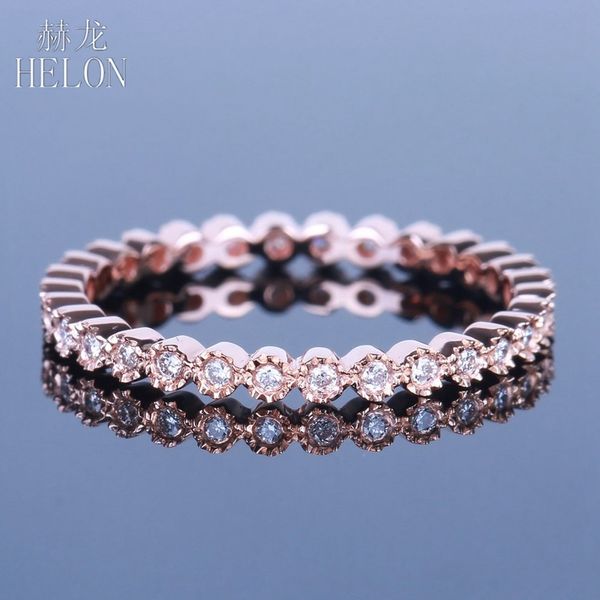 

helon diamonds band solid 14k rose gold fine jewelry women's milgrain bezel 0.20ct natural diamonds engagement wedding ring cj191205, Slivery;golden