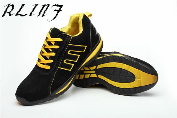 

rlinf men safety working steel toe cap lightweight anti-smashing safety fashion trend, Black