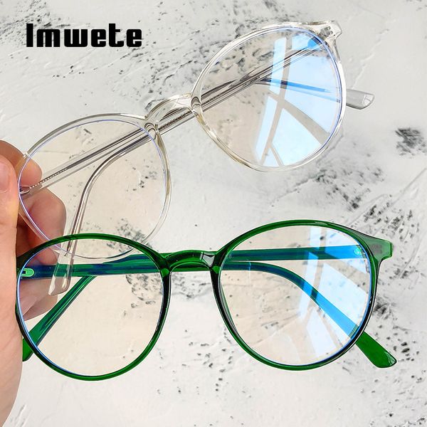 

imwete vinatge anti blue light eyeglasses women transparent round glasses frame men computer eyewear flat mirror spectacles, Black