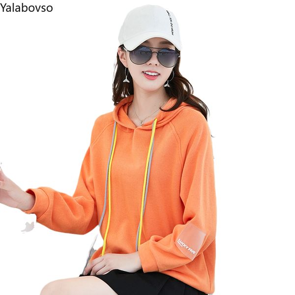 

корейская 2020 новых женщины версия толстовка solid color cotton сыпучего весь match фрукты цвет повседневных пуловеры sweatershirts z3, Black