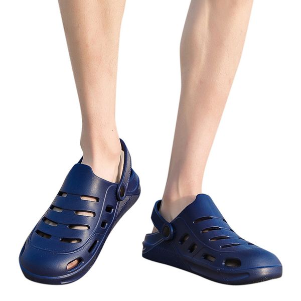 

outdoor mens flats slippers breathable walking beach sports sandals 2019 summer lightweight non-slip hole shoes flip flops, Black