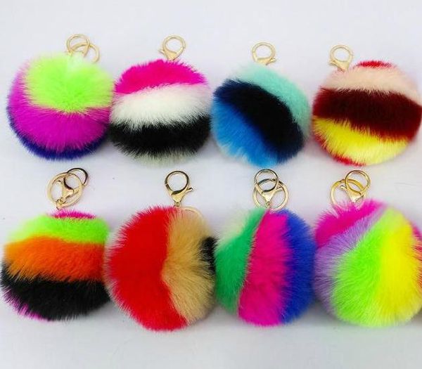 

key colorful rabbit plush fur ball chains car keychain bag pendant fashion accessories, Silver