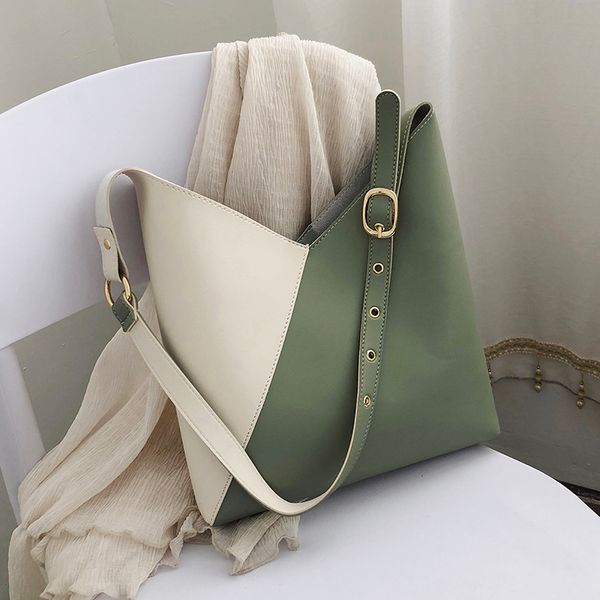 

splicing contrast pu leather bucket bags for women 2020 summer crossbody bags lady shoulder messenger bag female travel handbags