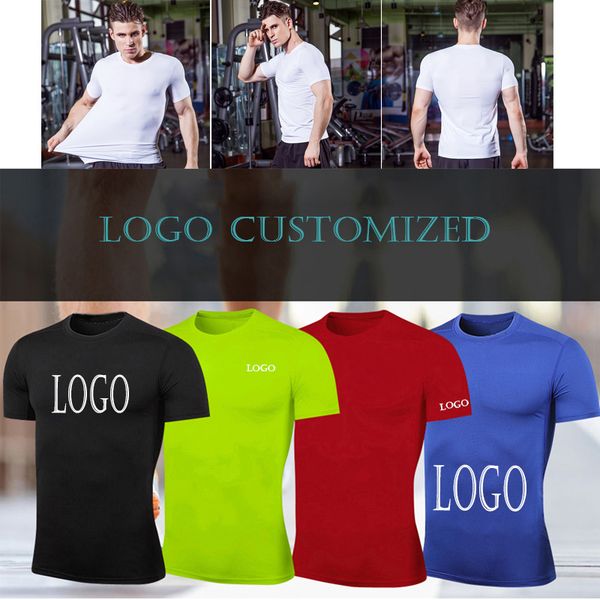 

2019 custom quick dry compression fitness t shirt running jersey training clothes quick dry sport shirt men gym, Black;blue