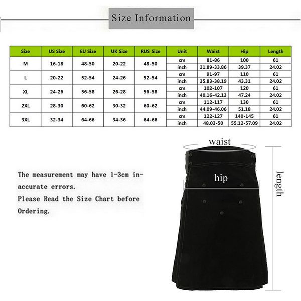 

mens waist casual skirt pant belt pleated plaid punk hip-hop pockets men fashion scotland trousers skirts scottish kilt 2019, Black