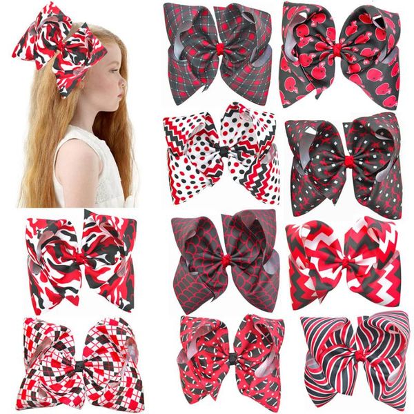 

30pcs 8'' large boutique hair bows football team back and red sport hair bows with clips for girl accessories, Slivery;white