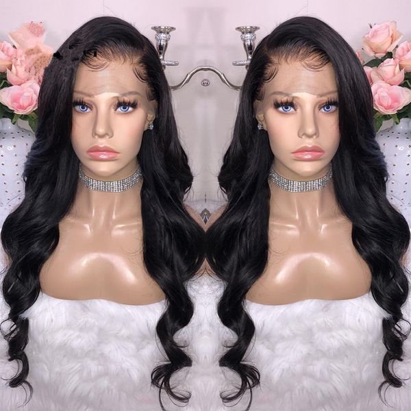 

glueless soft wave шнурка передний и полный парик шнурка бразильский человеческих волос парики с ребенком волос natural color для чернокожих, Black;brown