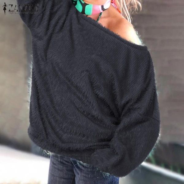 

women's fluffy sweaters zanzea 2019 fashion knitted casual long sleeve pullovers female solid blusas plus size pull femme, White;black