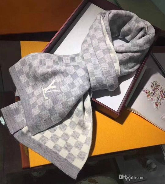

фирменные мужчины зима теплого petit damier шарф мода джентльмены письмо патч plaid knit wool soft текстура шаль, Blue;gray