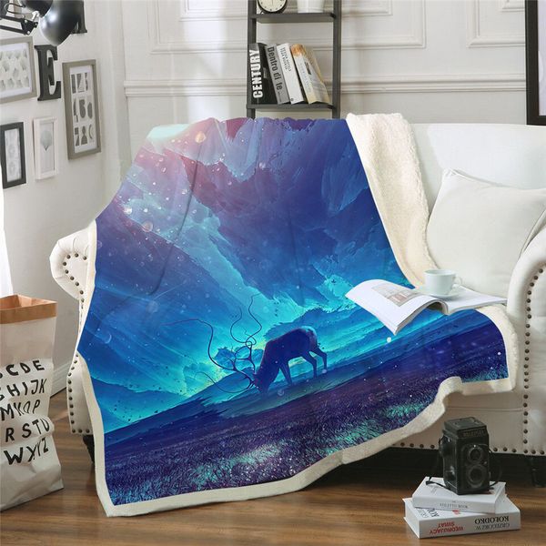 

beddingoutlet night sky deer printed velvet plush throw blanket bedspread for kids girls sherpa blanket travel couch quilt cover