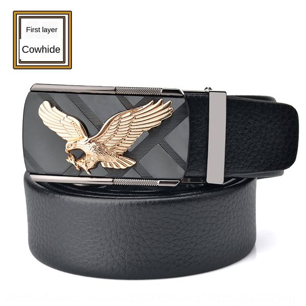 

z8z12 eagle buckle leather automatic buckle men's eagle pants leather layer cowhide business leisure belt young and middle-aged trouser, Black;brown