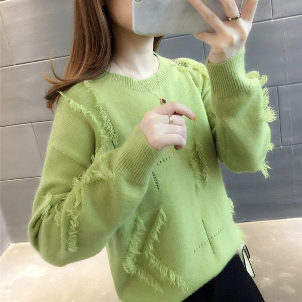 

очень фея свитер женщин 2019 новых корейских сыпучие кисточки ленивый ветер шею свитер, White;black