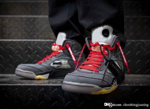 

2020 jumpman off air white 5 men basketball shoes black muslin textile mesh upper 3m reflective retro sports sneakers ct8480-001 with box