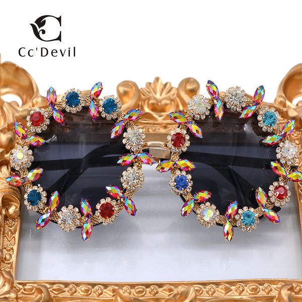 

vintage gorgeous women sunglasses crystal diamond handmade round eyewear uv400 mirror lens flower design summer sun glasses, White;black