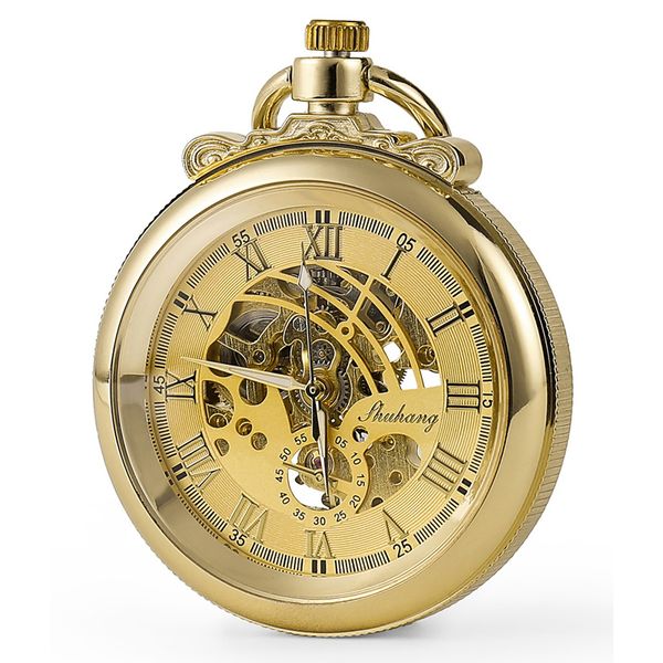 

2019 fashion hollow mechanical pocket watch gold c454, Slivery;golden