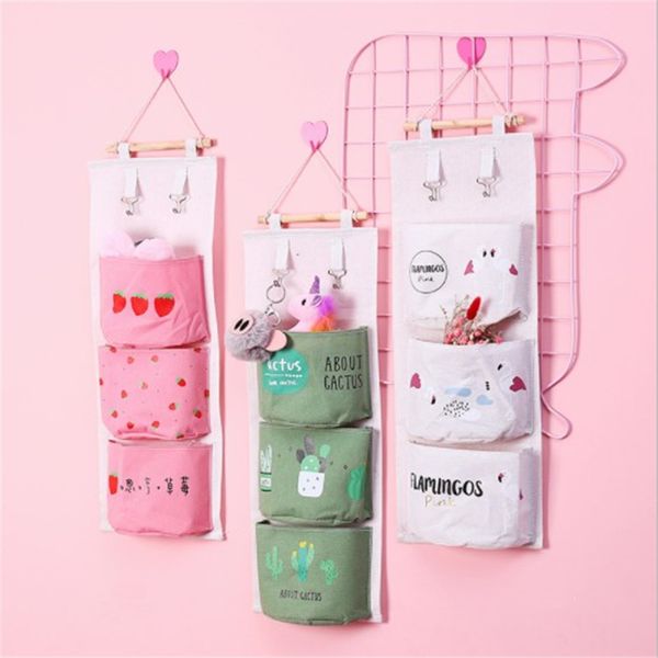 

2019 cute bedroom storage bag bedroom home wall hanging sorting debris storage bag