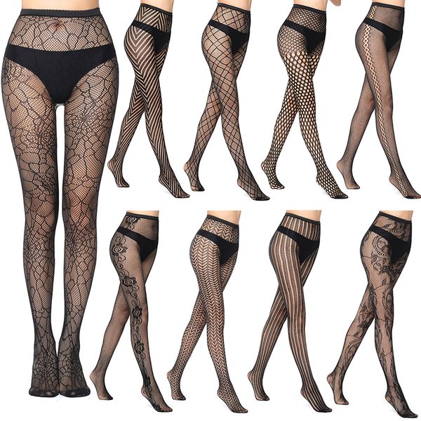

pantyhose women black tights fishnet lingerie female stocking hosiery tattoo elastic tight carnival stockings, Black;white