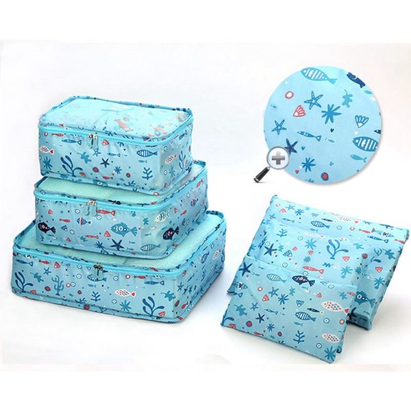 

6pcs/ set portable travel suitcase clothes bag kit high capacity luggage storage bag organier with double ip and handle yh