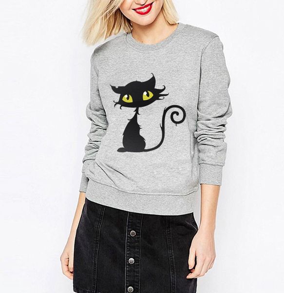 

2019 new arrival hoodies for women kawaii cat printed fleece sweatshirts femme autumn winter hip-hop o-neck tracksuits, Black