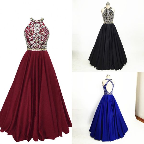 

2020 hlater homecoming dresses long prom gowns open back gold silver beaded crystal long formal dress evening gown vestidos de festia, Black