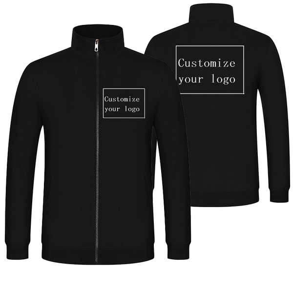 

custom logo classic men's solid color spring and autumn thick section collar zipper sweatshirt jacket shirt men and women jacket, Black