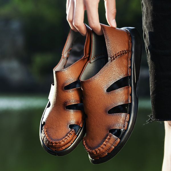 

men hiking sandals light trekking mountain shoes breathable leather trail shoes summer anti-slip outdoor sport large size
