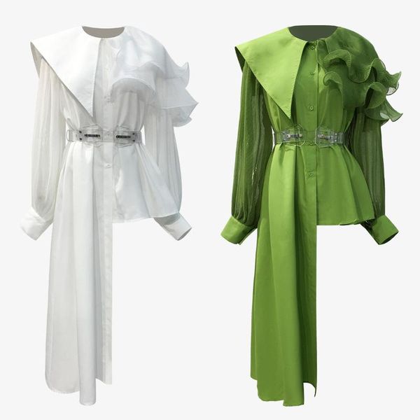 

круглый вырез полный рукав рябить сращивания свободные длинные рубашки сплошной цвет нерегулярные есть личность популярный топ элегантный ко, White