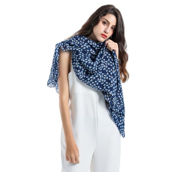 

2019 rural blue floret european and american street light and light cotton linen scarf, Blue;gray