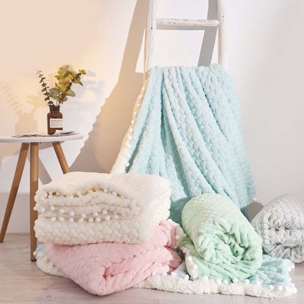 

two-layer soft warm blanket artificial mink cashmere throw blanket with balls bedspread flannel office nap coverlet manta 2 size