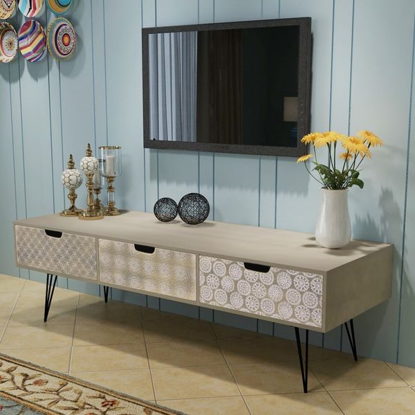 

tv cabinet with 3 drawers 120x40x36 cm grey living room furniture