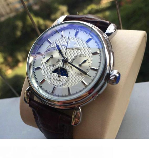 

2019 new men brown leather fashion mechanical men's stainless steel automatic movement watch sports mens designer watches wristwatches, Slivery;brown