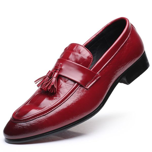 

size38-48 fashion pointed toe tassels loafers mens dress shoes man classic formal wedding shoes men's leather shoe driving flats, Black
