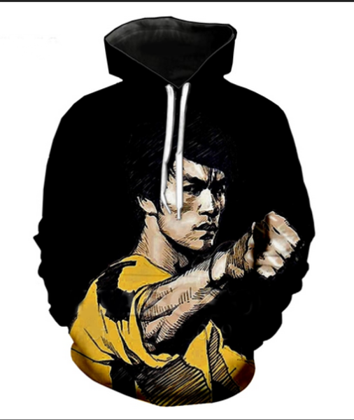

new fashion 3d hd print men women martial art bruce lee pullover hoodies street wear casual hip hop pockets sweatshirt clothing r0174, Black