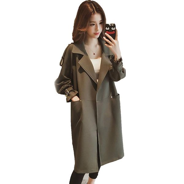 

2019 autumn new women's loose casual trench coat female elegant solid windbreaker outwear ladies lapel long sleeve jackets d28, Black;brown