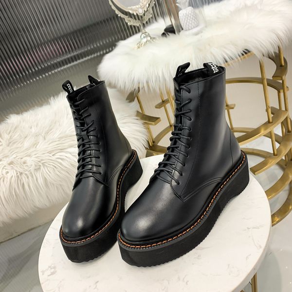 

embroider platform leather boots lace up plush winter botas mujer round toe cowboy boots for women ns101, Black