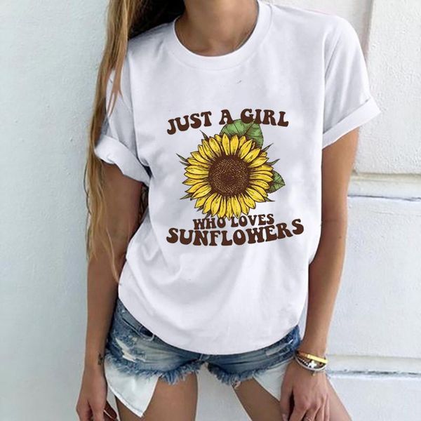 

short sleeve chrysanthemum letter printed crew neck tees casual solid color women clothing summer womens t shirts, White