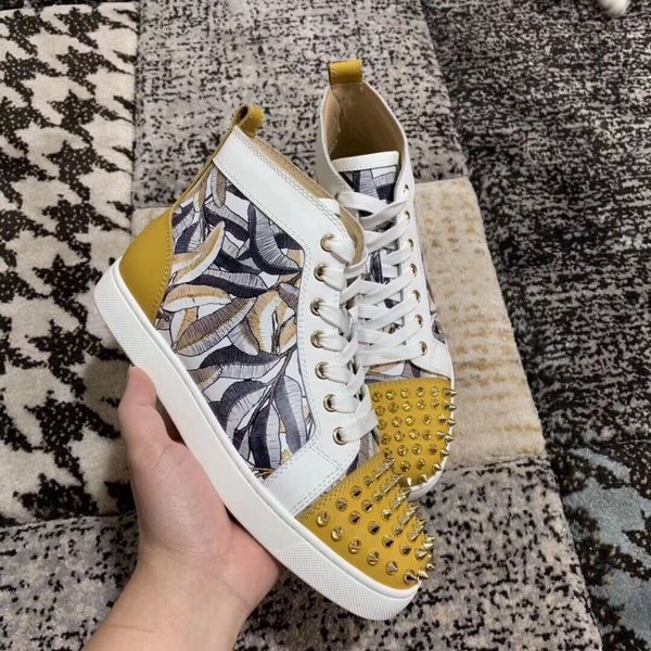 

eur35-46 designer shoes high cut maple leaf doodle leather red bottom spike sedue calf sneaker luxury party wedding shoes casual shoes, Black