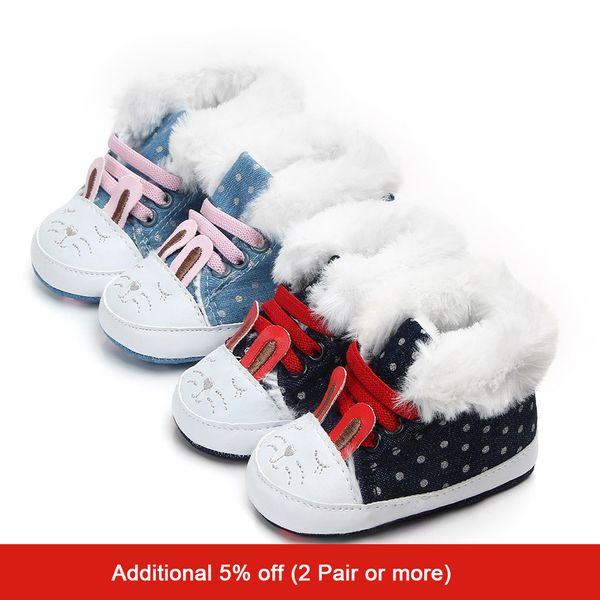 

winter shoes for baby girls boys first walkers plus velvet warm dot print infant toddler footwear cartoon soles crib shoes