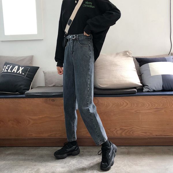 

spring new casual high-waist jeans women's nine-point pants, Blue