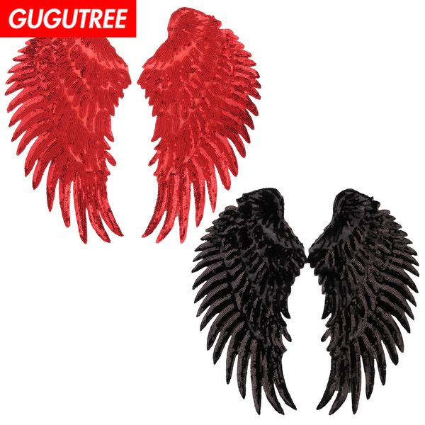 

gugutree sequins embroidery big patches wings patches badges applique patches for clothing bp-647, Black