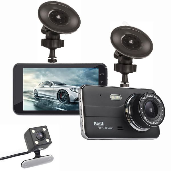

4" car dvr camera 2ch dash cam fhd video recorder 1080p 170Â° wide view angle night vision g-sensor motion detection parking monitor