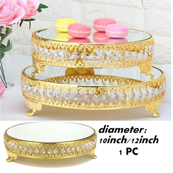 10 12 Inch Metal Mirror Face Cake Stand With Crystals Glass