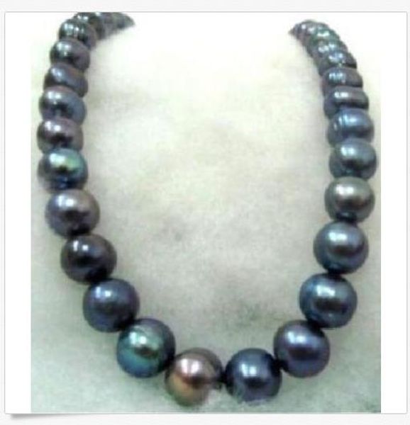 

huge 18" 13-14mm natural tahitian black green baroque pearl necklace, Silver