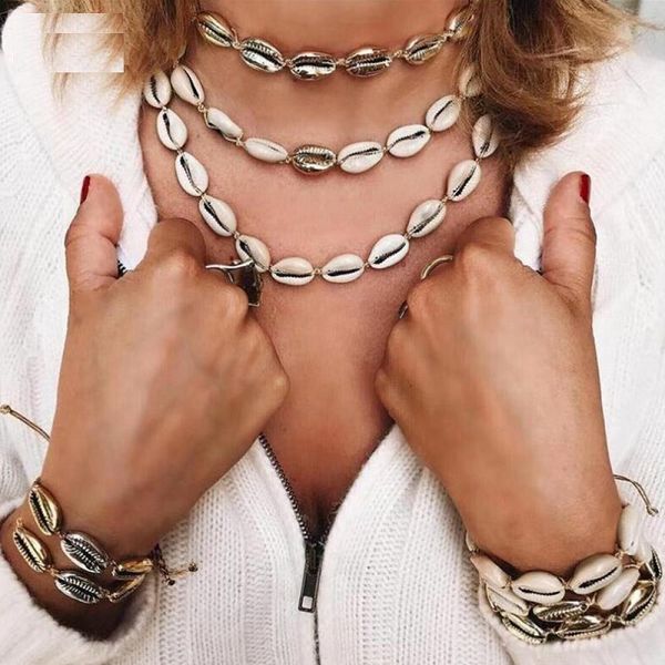 

2019 puka natural gold cowrie shell necklace women friend cowry seashell necklace bijoux collier femme bohemian jewellry, Golden;silver