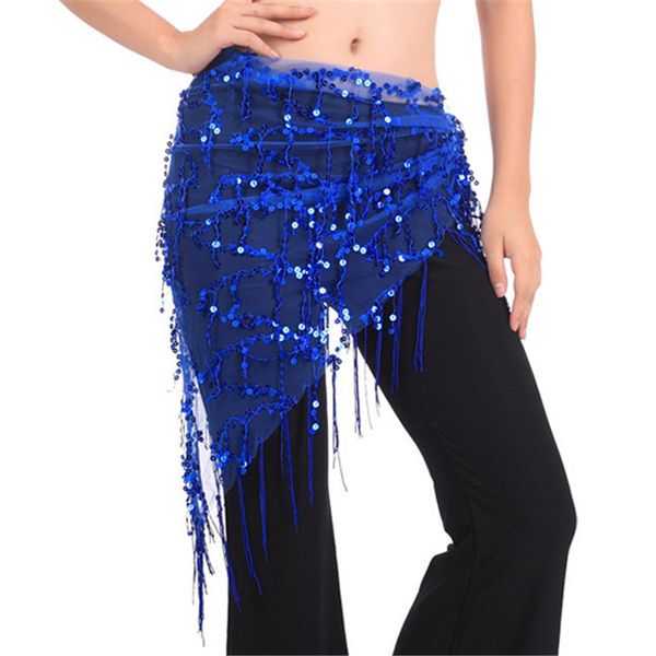 

*new women belly dance triangle hand make sequin tassles mesh hip scarf wrap dance wear h, Black;red