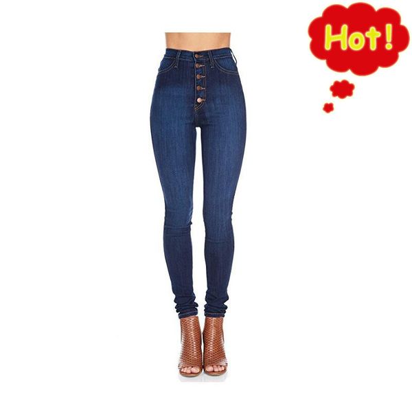 

new spring and autumn fashion casual jeans women pencil pants high waist jeans slim elastic skinny plus size g3p7, Blue