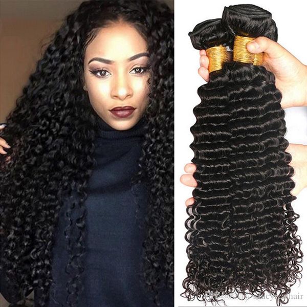 

elibess brand indian virgin hair deep wave unprocessed deep curly wave human hair extensions deep wave hair weft 4 bundles lot, dhl, Black