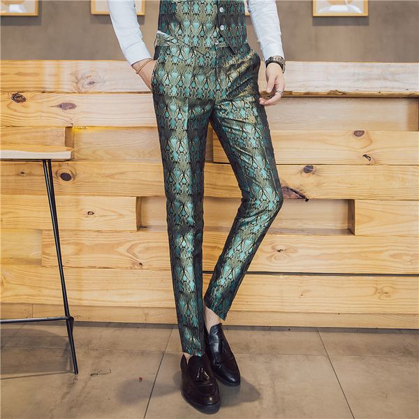 

men's suits & blazers fashion green print slim pants dress nightclub male singer personality stage show trousers business suit, White;black