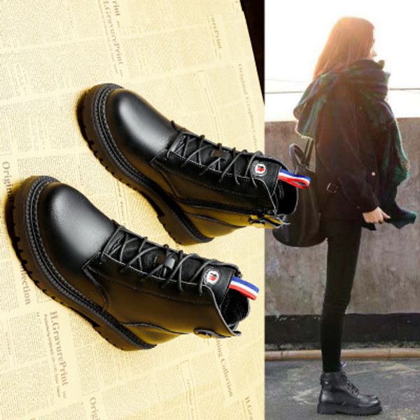 

womens designer boots female simple martin boots british style womens autumn and winter flat short boots 2020 new selling, Black
